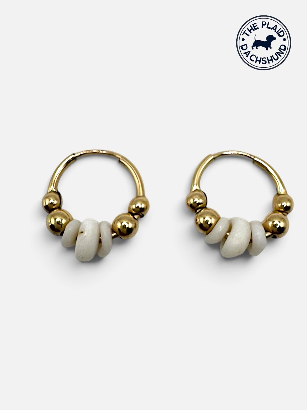 Puka Perri Gold Hoop Earrings with Cream Puka Accents